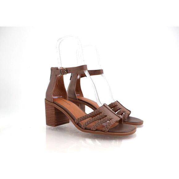 Lucky Brand Tasmina Women's Leather Ankle Strap Block Heel Brown Size 10M - Picture 1 of 12